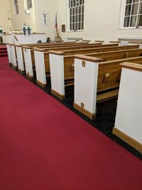 High angle view of seats on table in building