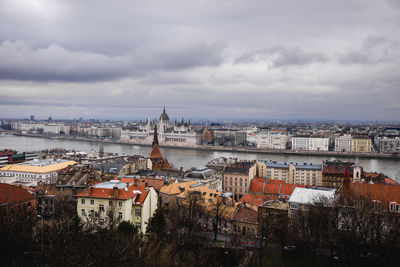 High angle shot of townscape against sky