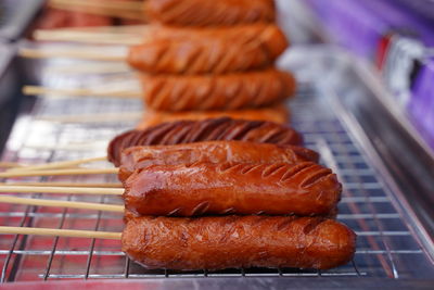 Close-up of bread on barbecue grill