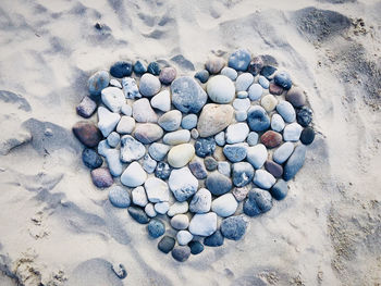 High angle view of stones on beach