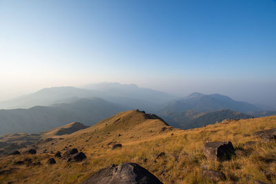 Scenic view of mountains against clear sky