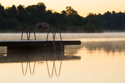 Scenic view of lake at sunset