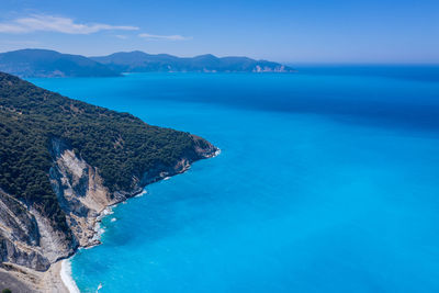 Scenic view of sea against blue sky