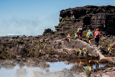 High angle view of people on mountain