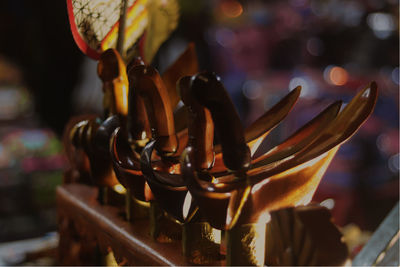 Close-up of illuminated for sale in market