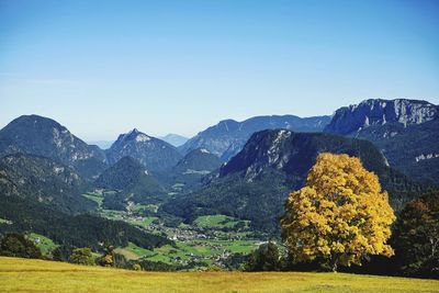 Scenic view of mountains against clear sky
