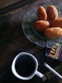 High angle view of breakfast on table