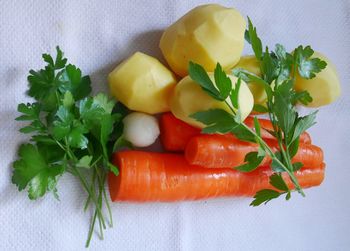 Directly above shot of chopped fruits on plant