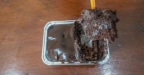 High angle view of ice cream on table