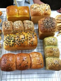 High angle view of bread in store