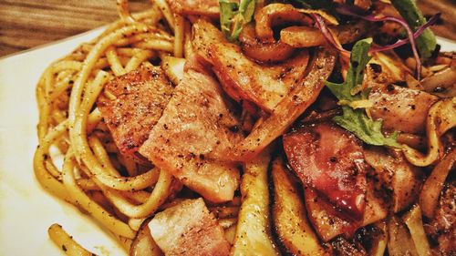 High angle view of food in plate