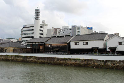 Buildings against cloudy sky