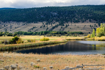 Scenic view of lake against sky