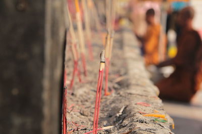 Incenses on wall at buddhist temple