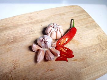 High angle view of food on cutting board