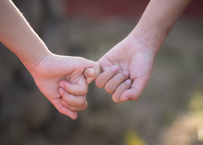 Cropped hand holding pinky fingers