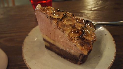 Close-up of dessert in plate on table