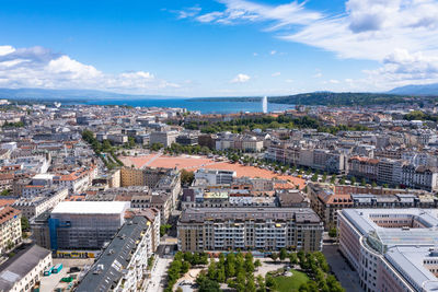 High angle view of townscape against sky