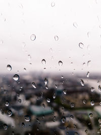 Full frame shot of raindrops on glass window