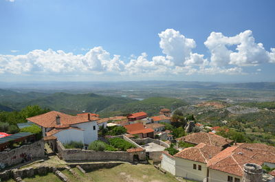 High angle view of townscape against sky