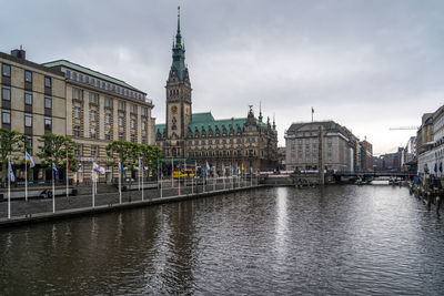 River amidst buildings against sky in city