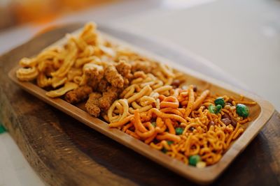 High angle view of food in plate on table