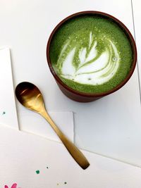 High angle view of drink on table