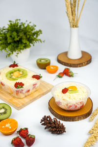 Close-up of cake served on table