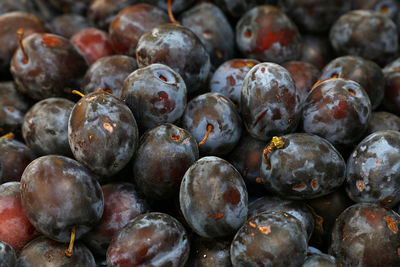 Full frame shot of plums in market