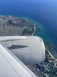 Oahu shore line from airplane approaching honolulu