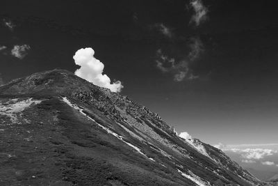 Scenic view of mountains against cloudy sky