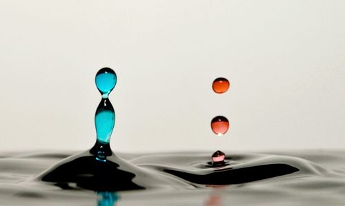 Close-up of water drop against white background