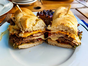 High angle view of breakfast served on table