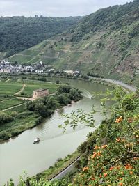 High angle view of river amidst landscape