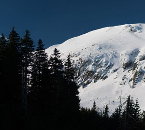 Scenic view of snow covered mountains against sky