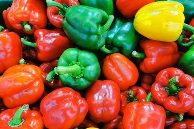 Full frame shot of bell peppers for sale in market