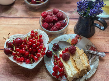 High angle view of breakfast on table