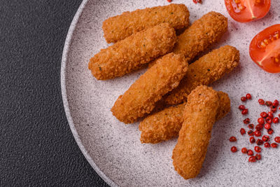 High angle view of food in plate on table