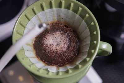 High angle view of coffee on table
