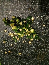 Close-up of tomato and leaves on ground