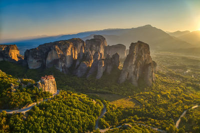 Panoramic view of rocks at sunset