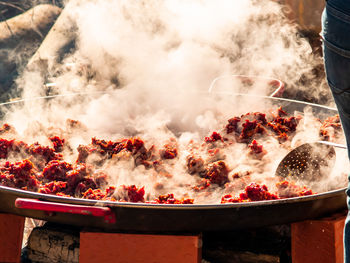 Close-up of food on barbecue grill