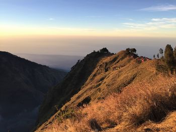 Scenic view of mountains against sky during sunset