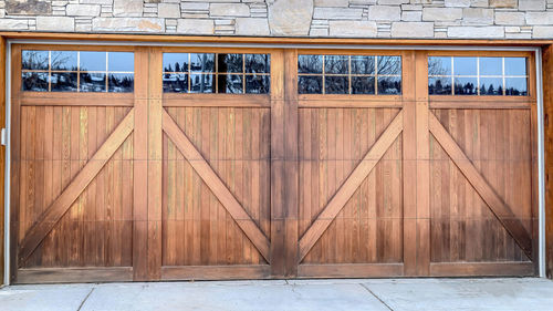 Full frame shot of closed wooden door of building