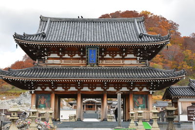 Exterior of temple against building