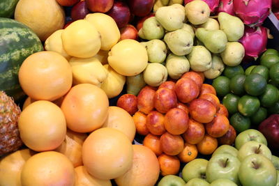 High angle view of fruits for sale at market stall