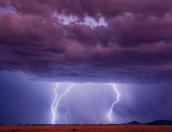 Multiple lightning strikes from a monsoon thunderstorm near phoenix, arizona