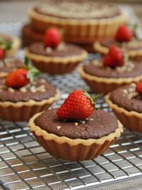 Close-up of brownies pie with strawberry