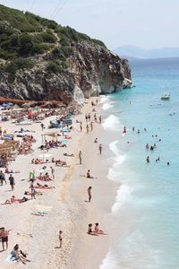 High angle view of people at beach