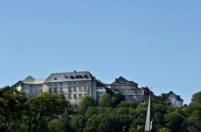 Low angle view of built structure against clear sky